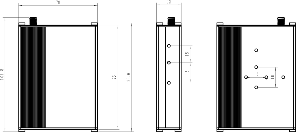 尺寸图 · DIIOT-27x · 93 × 70 × 22 mm