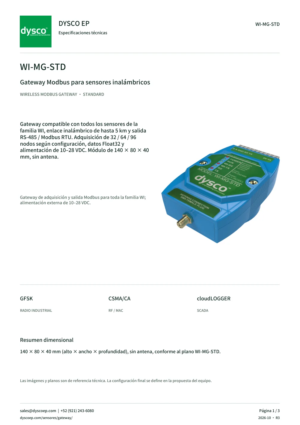 Especificaciones técnicas